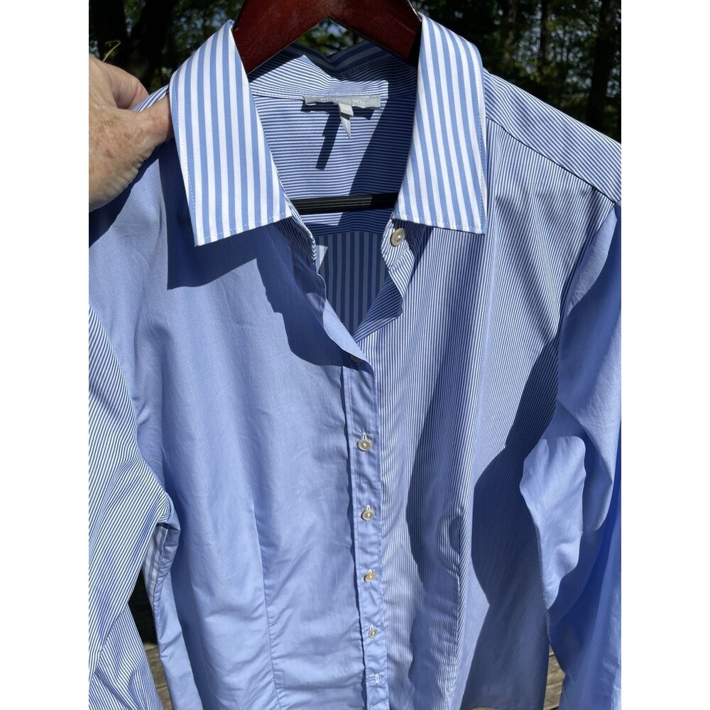 Hinson Wu Colorblock Stripe Check Shirt Blue White Button LS Collared Size 16